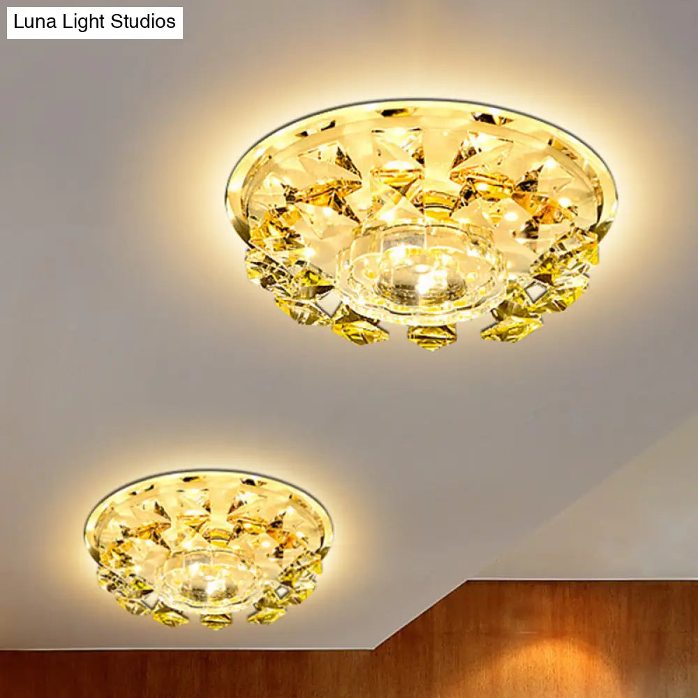 Modern Crystal Led Flush Light With Warm/White Lighting For Hallways Or Small Spaces Yellow / White