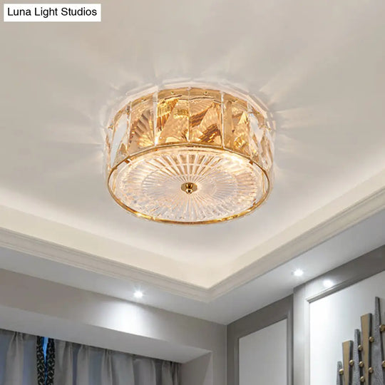 Modern Crystal Led Flush Mount Ceiling Lamp With Drum Design For Bedroom
