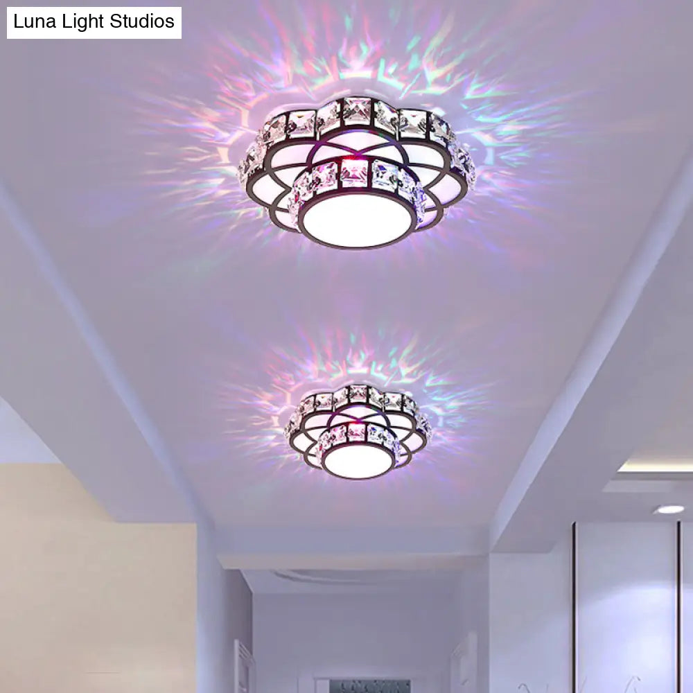 Modern Crystal Led Flush Mount Ceiling Light - Black Floral Design For Gallery