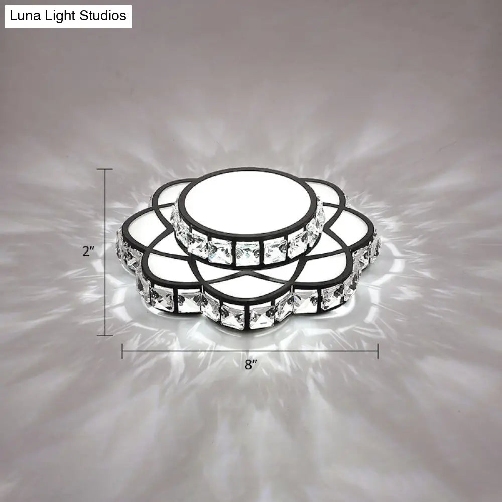 Modern Crystal Led Flush Mount Ceiling Light - Black Floral Design For Gallery / White