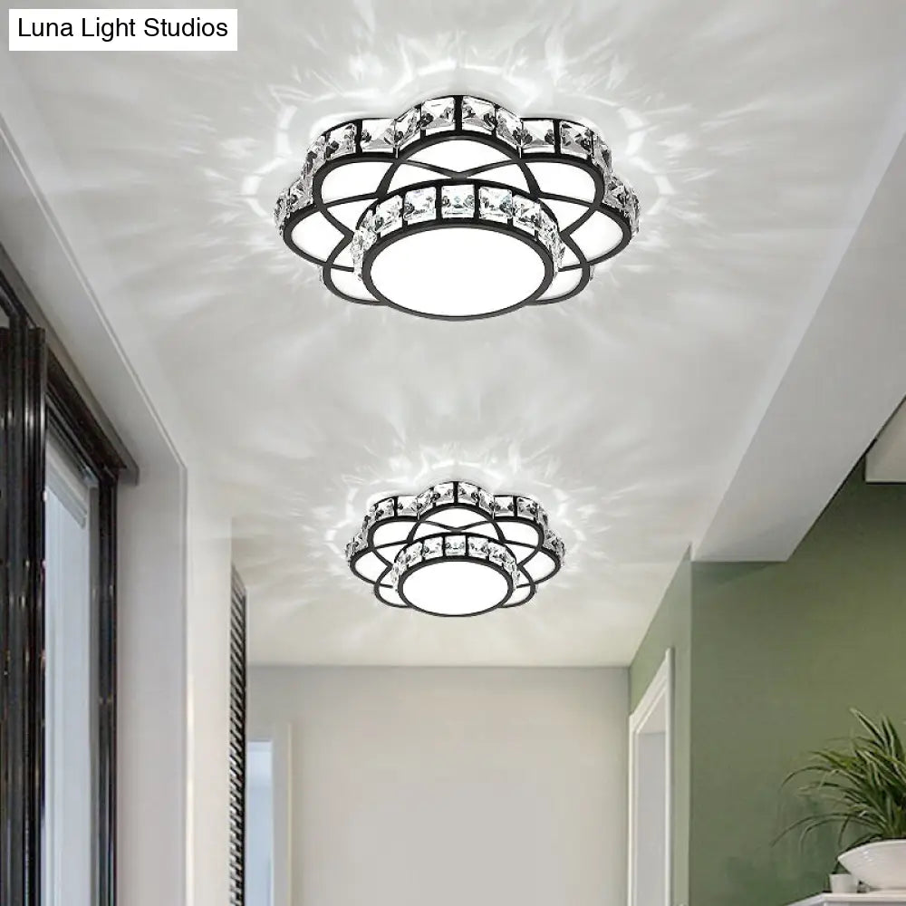 Modern Crystal Led Flush Mount Ceiling Light - Black Floral Design For Gallery