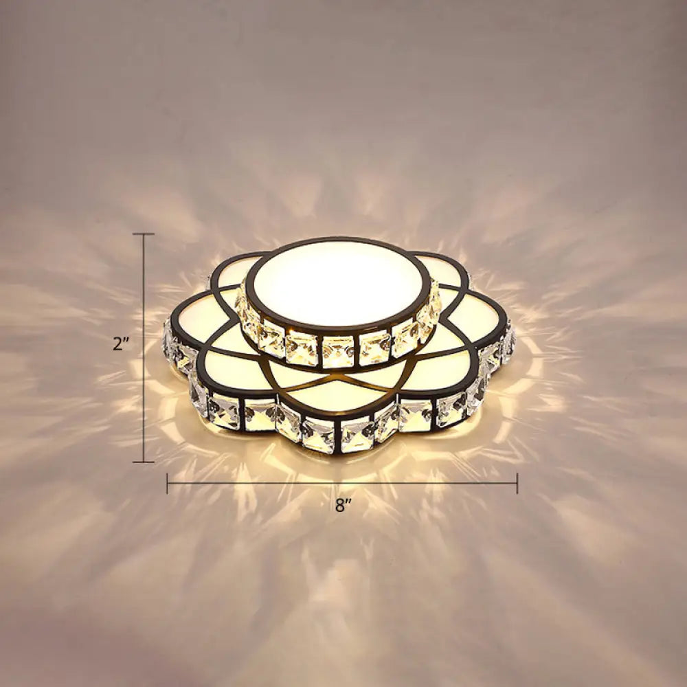 Modern Crystal Led Flush Mount Ceiling Light - Black Floral Design For Gallery / Warm