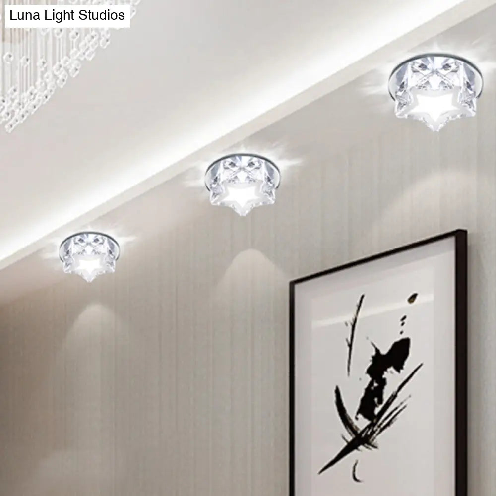 Modern Crystal Led Flush Mount Ceiling Light - Five - Pointed Star Design For Entryway