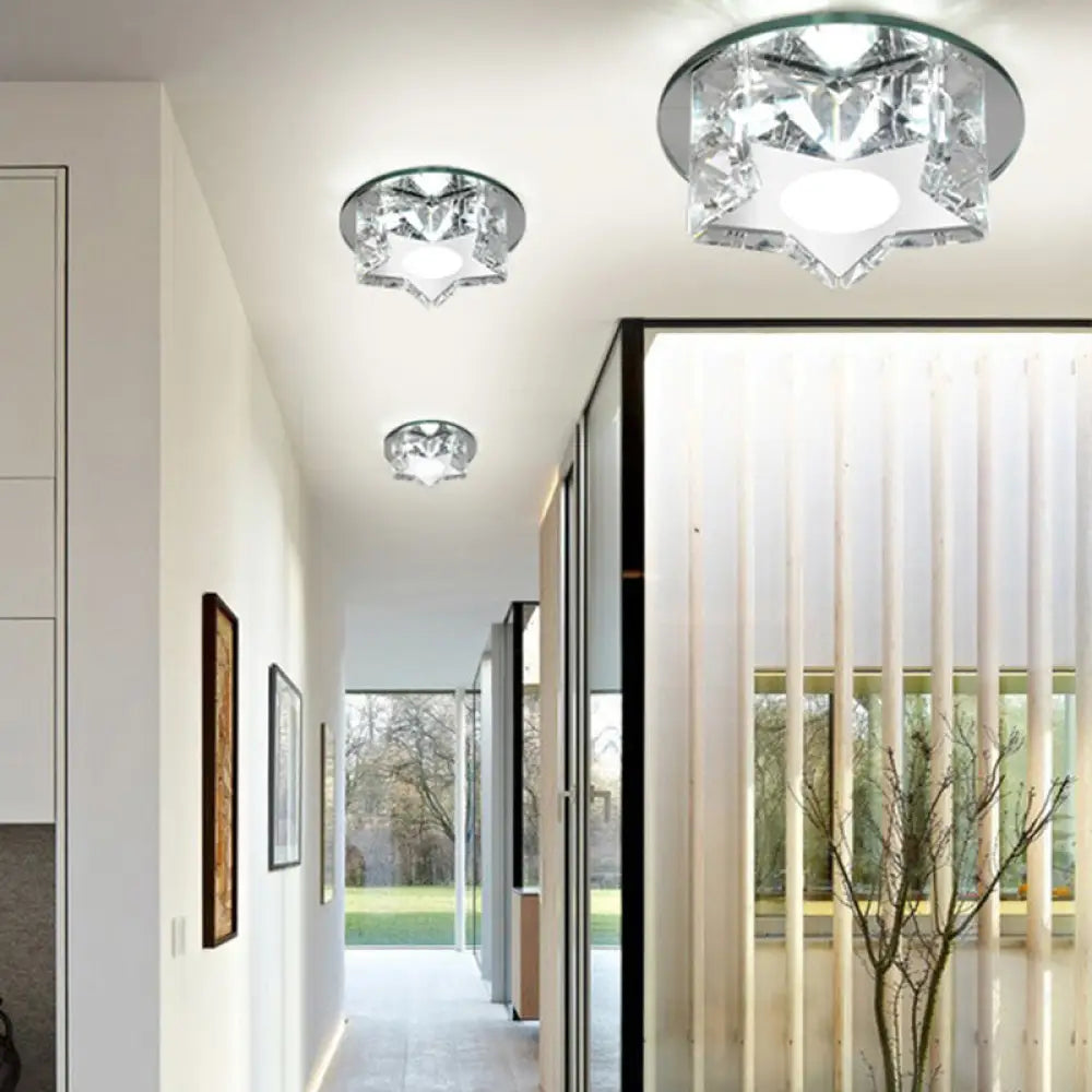 Modern Crystal Led Flush Mount Ceiling Light - Five - Pointed Star Design For Entryway Clear / White