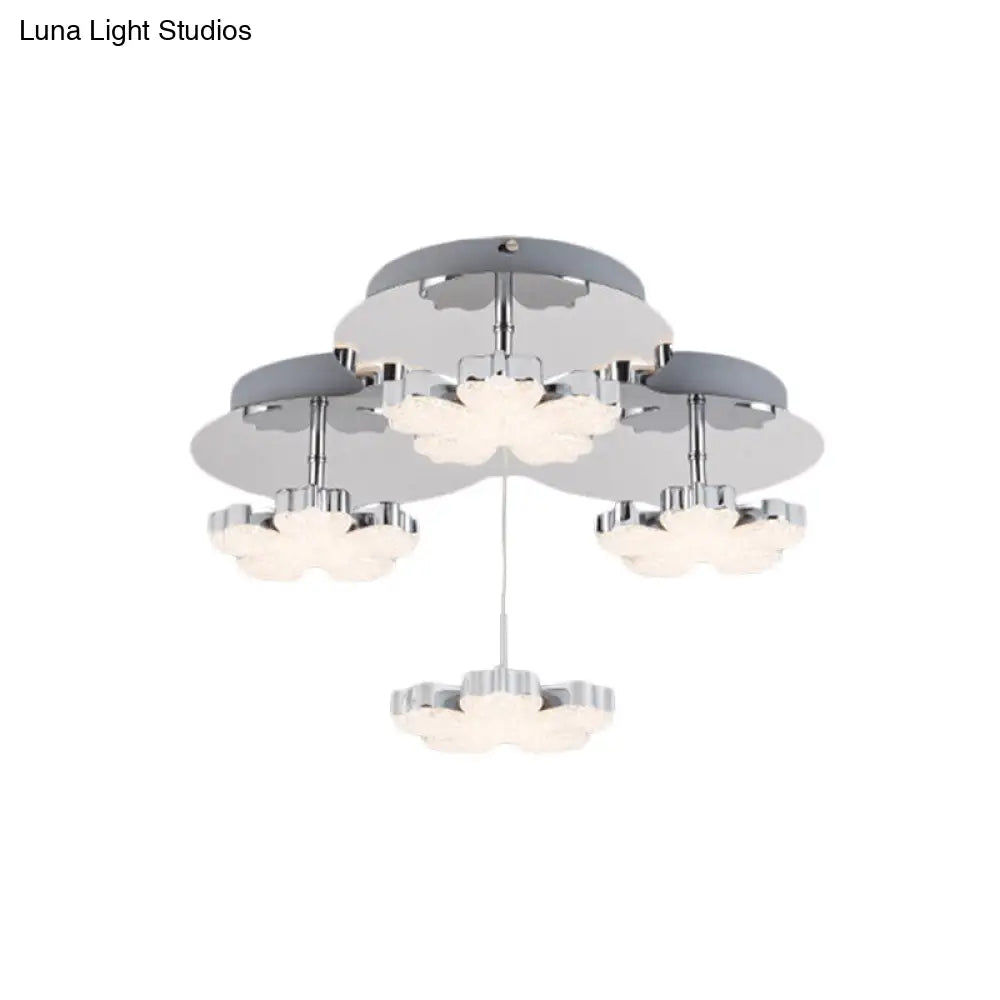 Modern Crystal Led Flush Mount Ceiling Light Fixture For Bedrooms - Chrome Petal Design