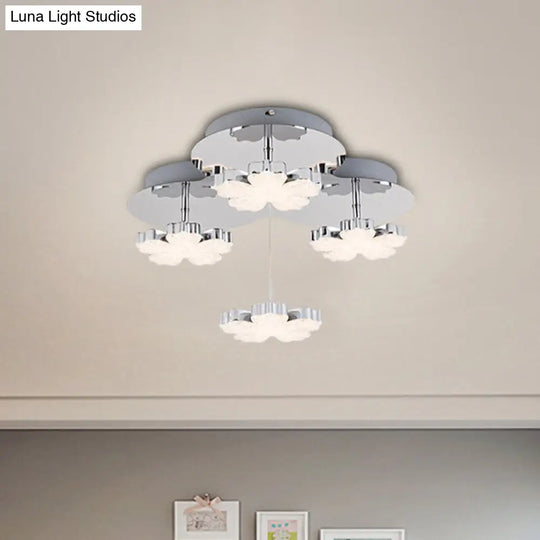 Modern Crystal Led Flush Mount Ceiling Light Fixture For Bedrooms - Chrome Petal Design