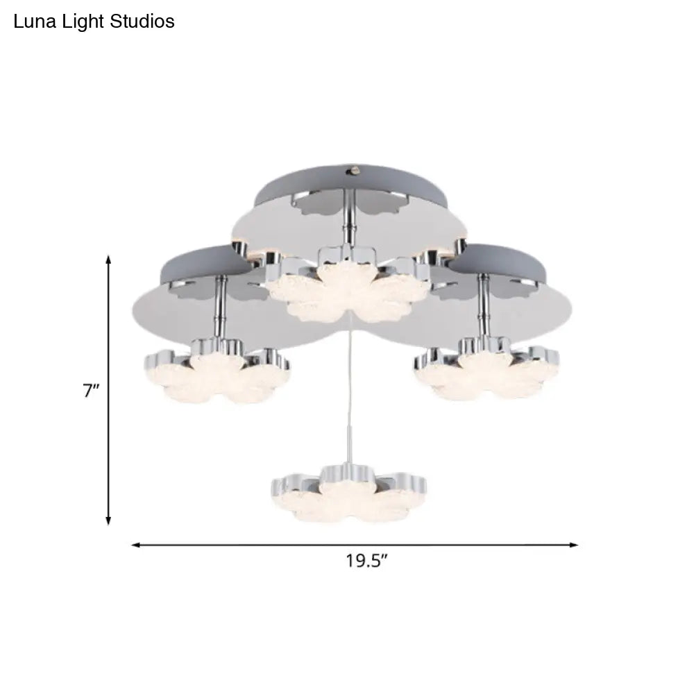 Modern Crystal Led Flush Mount Ceiling Light Fixture For Bedrooms - Chrome Petal Design