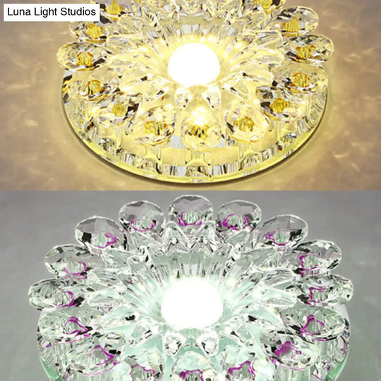 Modern Crystal Led Flush Mount Ceiling Light For Corridor - Purple Flower Design / 5W Third Gear