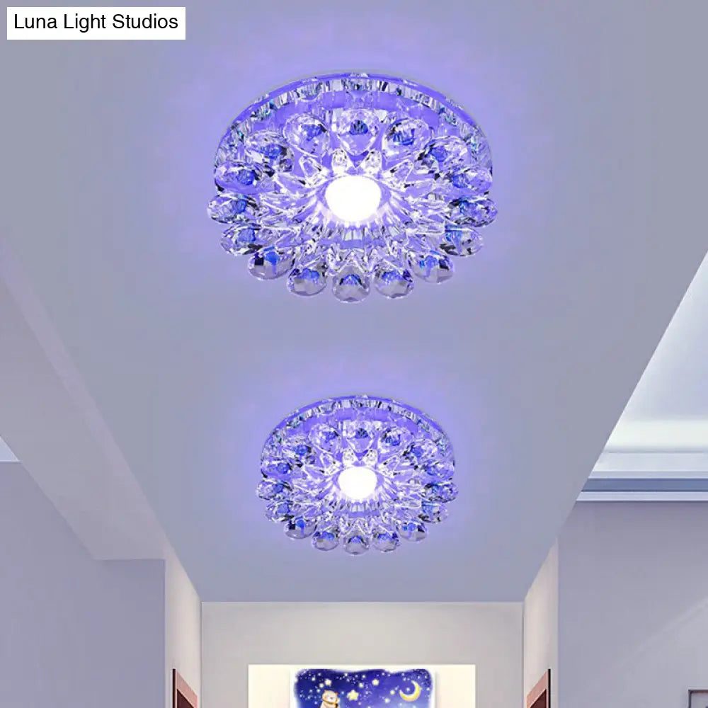 Modern Crystal Led Flush Mount Ceiling Light For Corridor - Purple Flower Design / 5W Blue