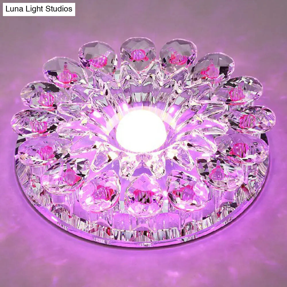 Modern Crystal Led Flush Mount Ceiling Light For Corridor - Purple Flower Design