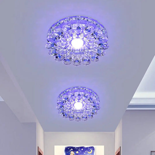 Modern Crystal Led Flush Mount Ceiling Light For Corridor - Purple Flower Design / 5W Blue