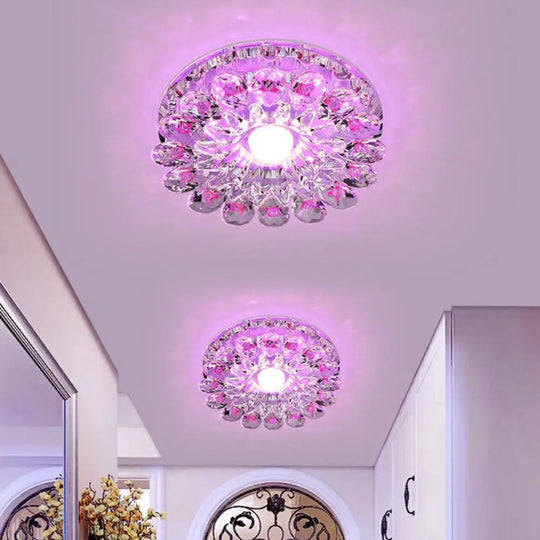 Modern Crystal Led Flush Mount Ceiling Light For Corridor - Purple Flower Design / 5W Pink