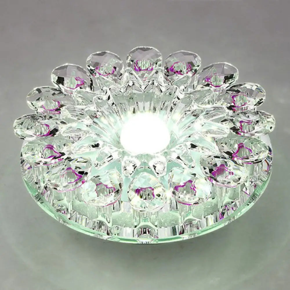 Modern Crystal Led Flush Mount Ceiling Light For Corridor - Purple Flower Design / 5W White