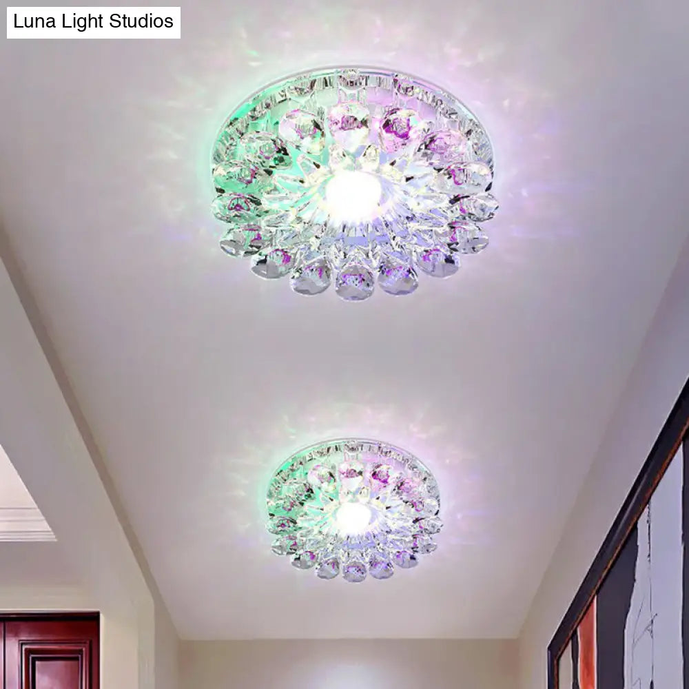 Modern Crystal Led Flush Mount Ceiling Light For Corridor - Purple Flower Design / 5W Multi Color