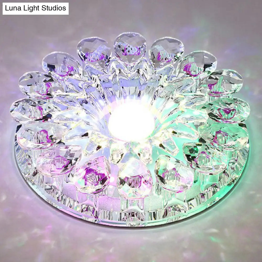 Modern Crystal Led Flush Mount Ceiling Light For Corridor - Purple Flower Design