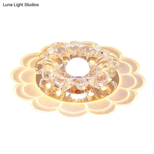 Modern Crystal Led Flush Mount Ceiling Light For Entryway - Clear Blossom Design