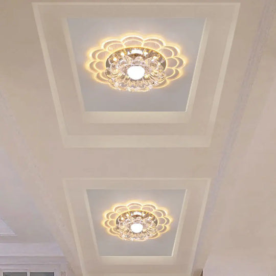 Modern Crystal Led Flush Mount Ceiling Light For Entryway - Clear Blossom Design / 3W Warm
