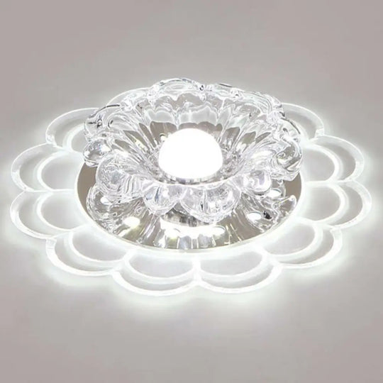 Modern Crystal Led Flush Mount Ceiling Light For Entryway - Clear Blossom Design / 3W White