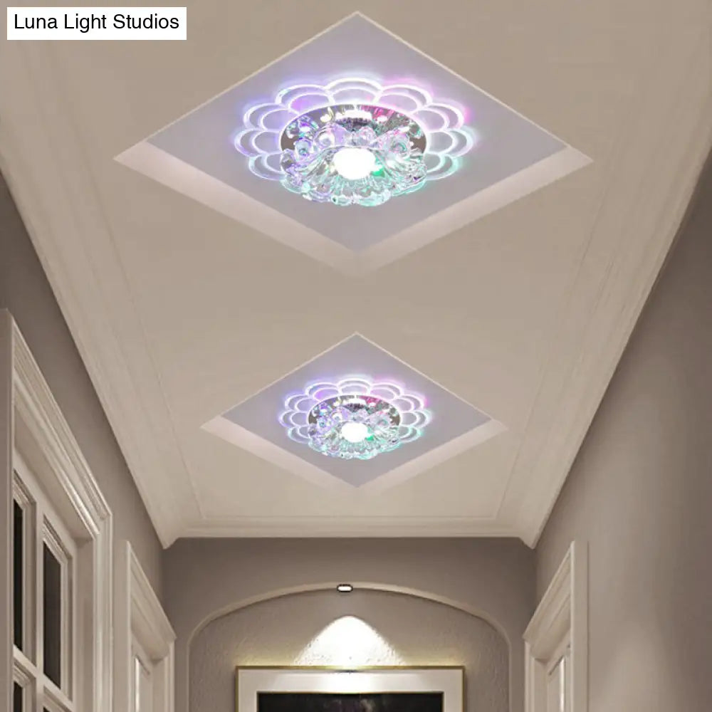 Modern Crystal Led Flush Mount Ceiling Light For Entryway - Clear Blossom Design / 3W Multi Color
