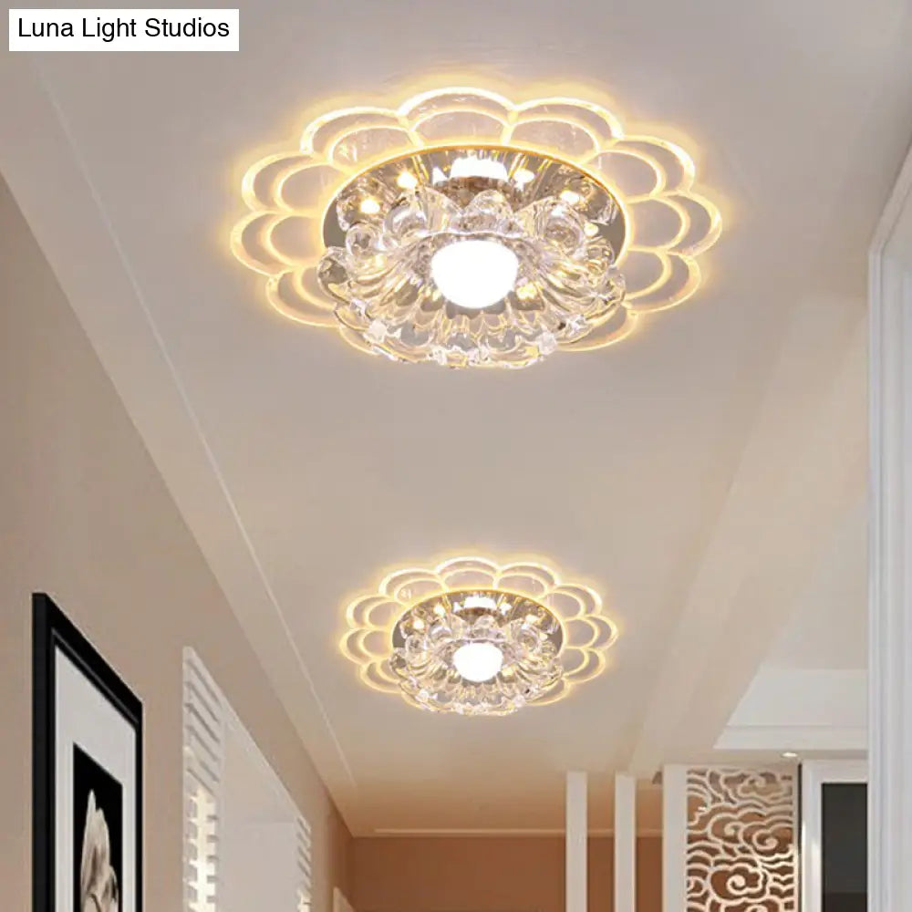 Modern Crystal Led Flush Mount Ceiling Light For Entryway - Clear Blossom Design