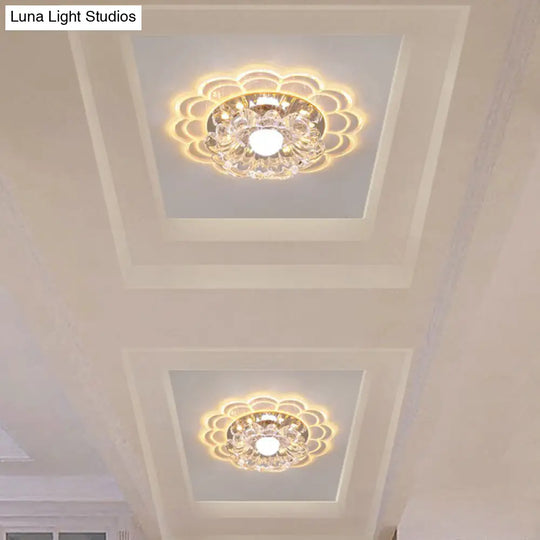 Modern Crystal Led Flush Mount Ceiling Light For Entryway - Clear Blossom Design / 3W Warm