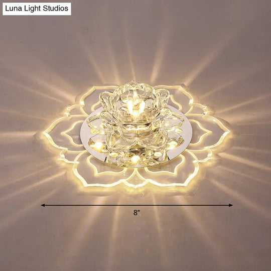 Modern Crystal Led Flush Mount Ceiling Light For Hallway - Clear Blossom Design / Warm