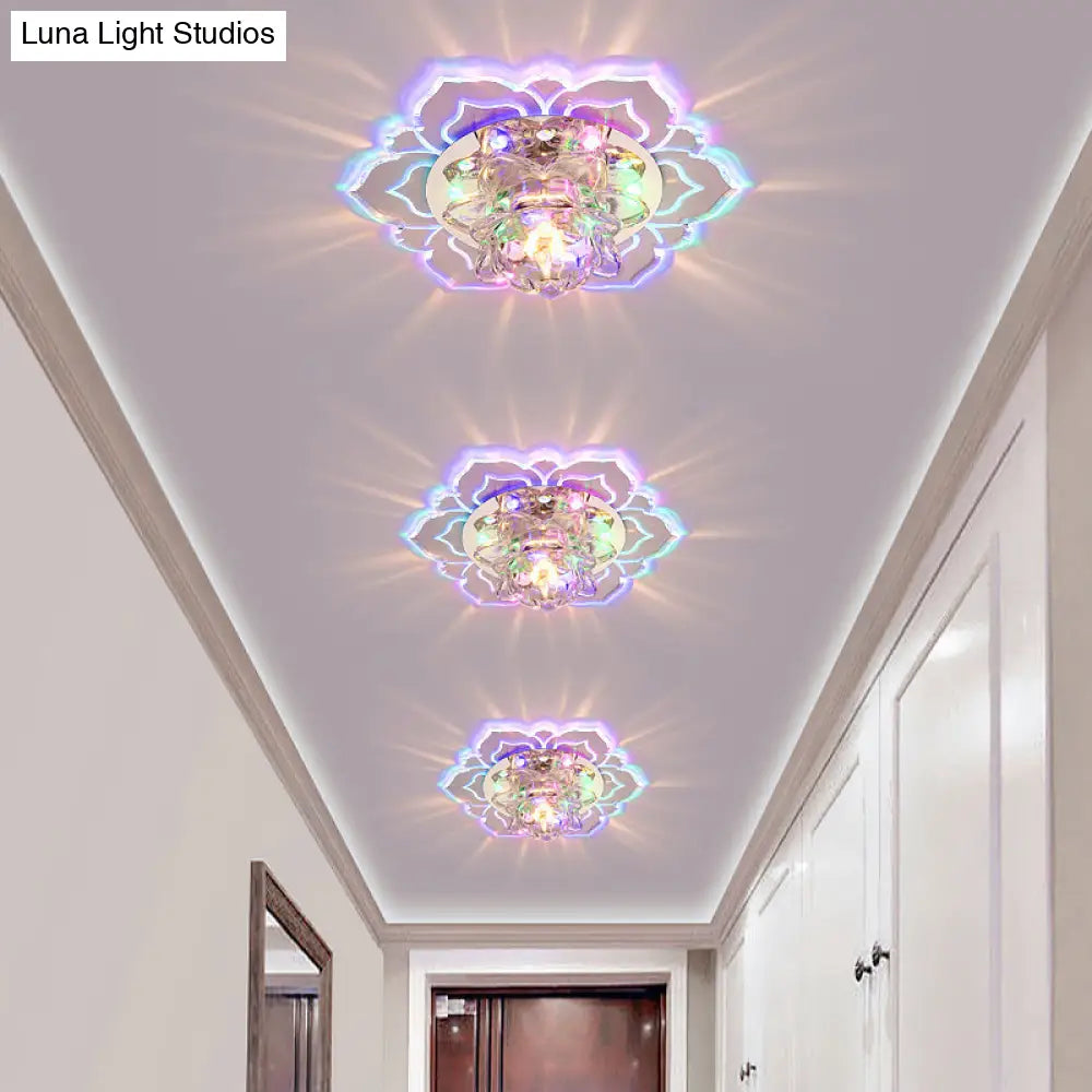 Modern Crystal Led Flush Mount Ceiling Light For Hallway - Clear Blossom Design