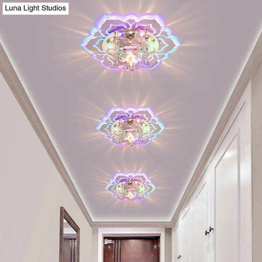 Modern Crystal Led Flush Mount Ceiling Light For Hallway - Clear Blossom Design