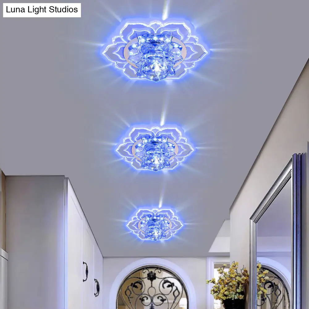 Modern Crystal Led Flush Mount Ceiling Light For Hallway - Clear Blossom Design