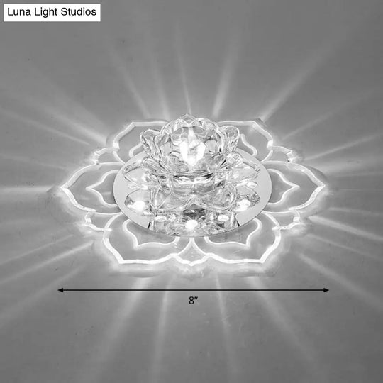 Modern Crystal Led Flush Mount Ceiling Light For Hallway - Clear Blossom Design / White