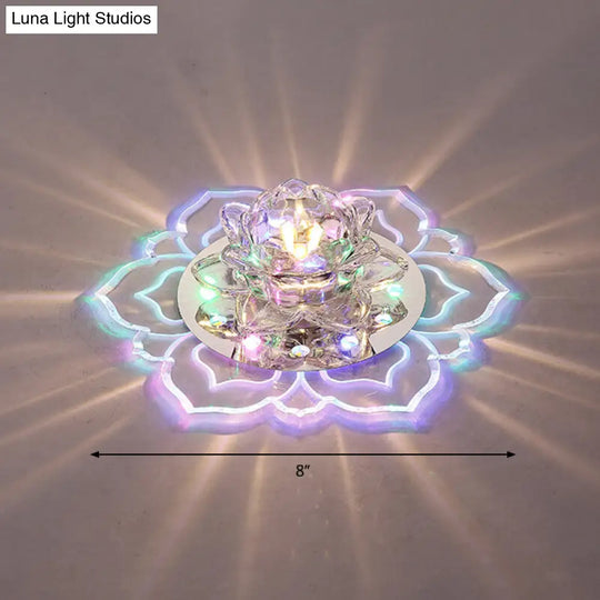 Modern Crystal Led Flush Mount Ceiling Light For Hallway - Clear Blossom Design / Multi Color