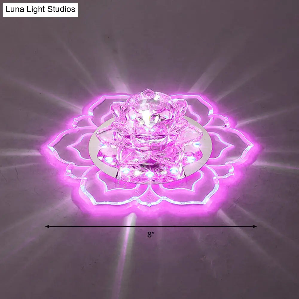 Modern Crystal Led Flush Mount Ceiling Light For Hallway - Clear Blossom Design / Purple