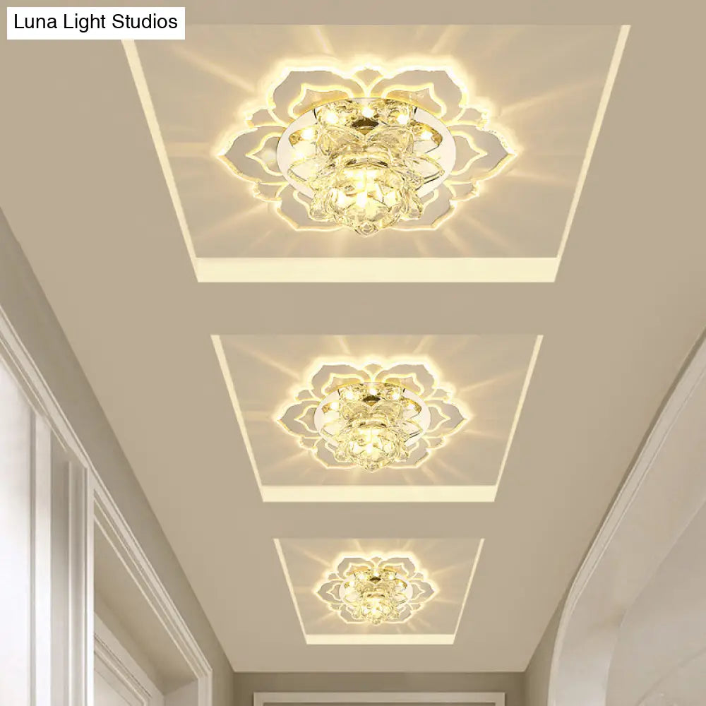 Modern Crystal Led Flush Mount Ceiling Light For Hallway - Clear Blossom Design