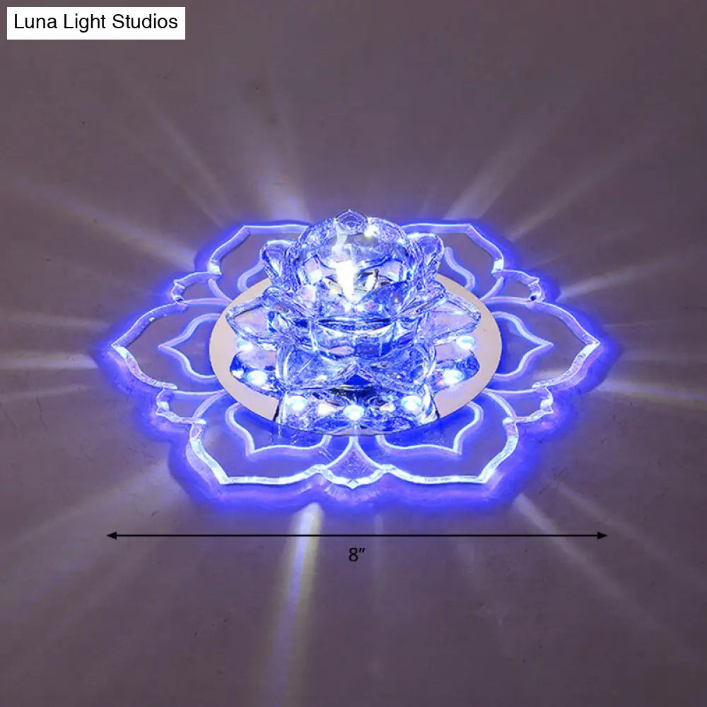 Modern Crystal Led Flush Mount Ceiling Light For Hallway - Clear Blossom Design / Blue