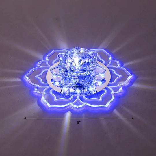 Modern Crystal Led Flush Mount Ceiling Light For Hallway - Clear Blossom Design / Blue