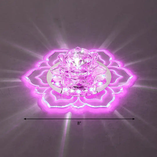 Modern Crystal Led Flush Mount Ceiling Light For Hallway - Clear Blossom Design / Purple