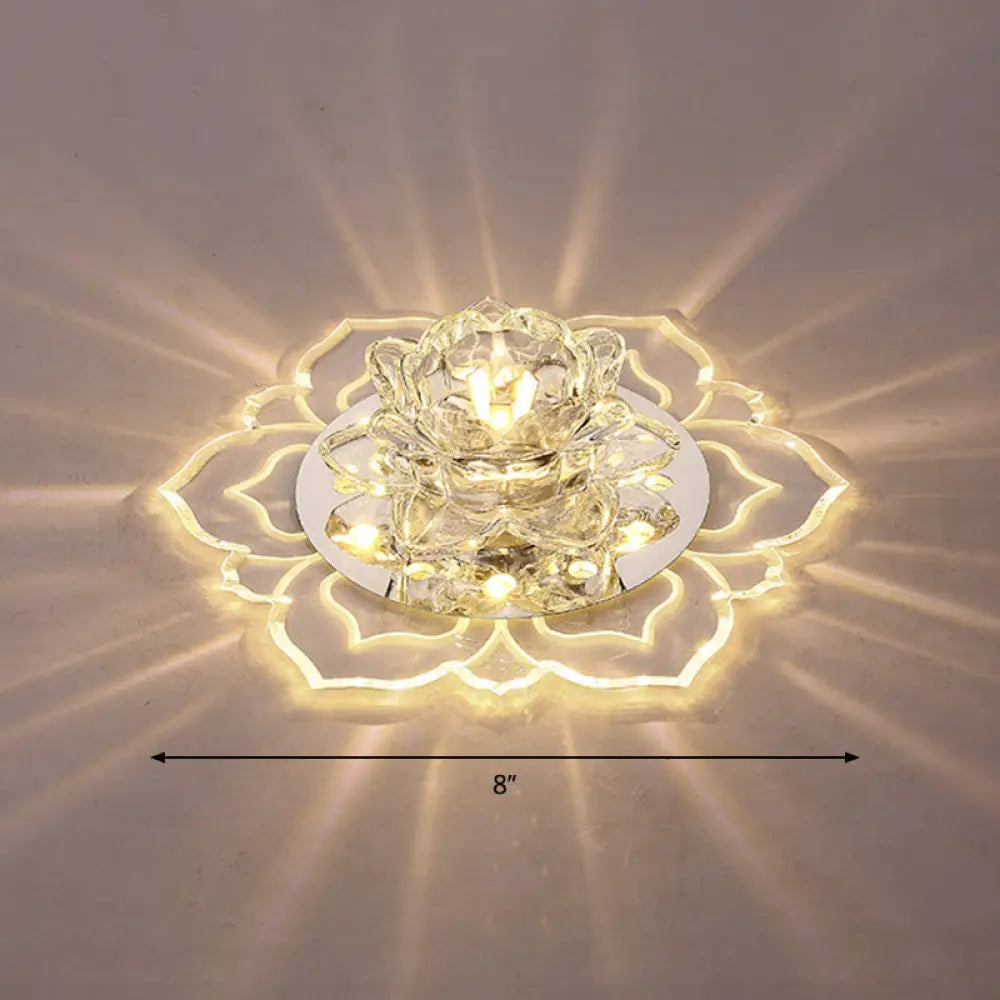 Modern Crystal Led Flush Mount Ceiling Light For Hallway - Clear Blossom Design / Warm