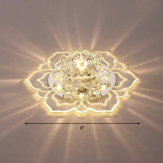 Modern Crystal Led Flush Mount Ceiling Light For Hallway - Clear Blossom Design / Warm