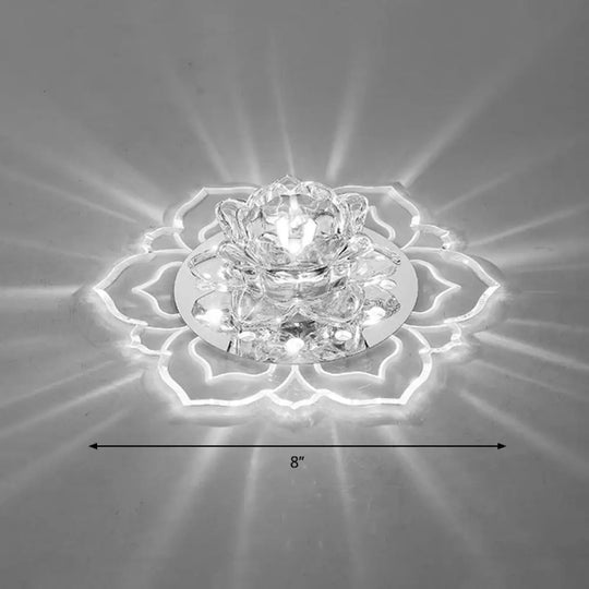 Modern Crystal Led Flush Mount Ceiling Light For Hallway - Clear Blossom Design / White