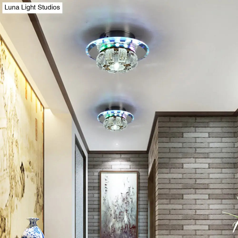 Modern Crystal Led Flush Mount Ceiling Light For Hallway With Flower-Like Design Clear / Multi Color