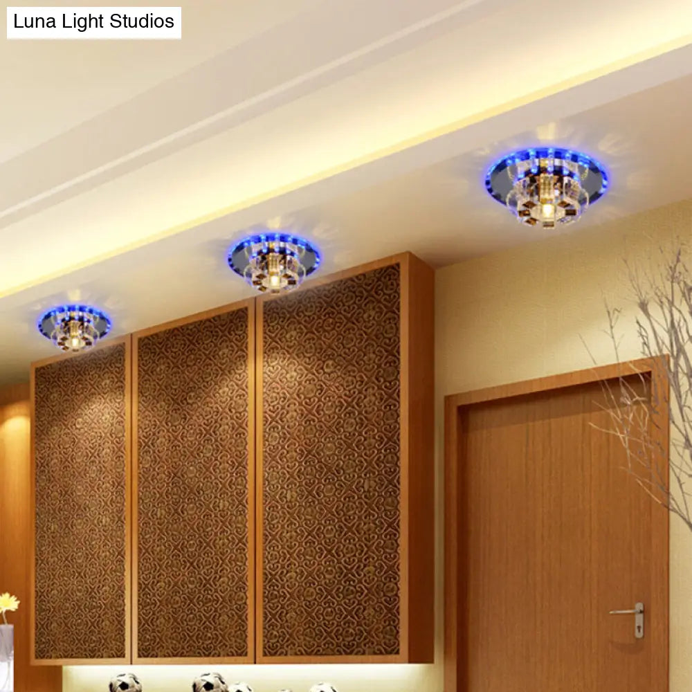 Modern Crystal Led Flush Mount Ceiling Light For Hallway With Flower-Like Design Clear / Blue