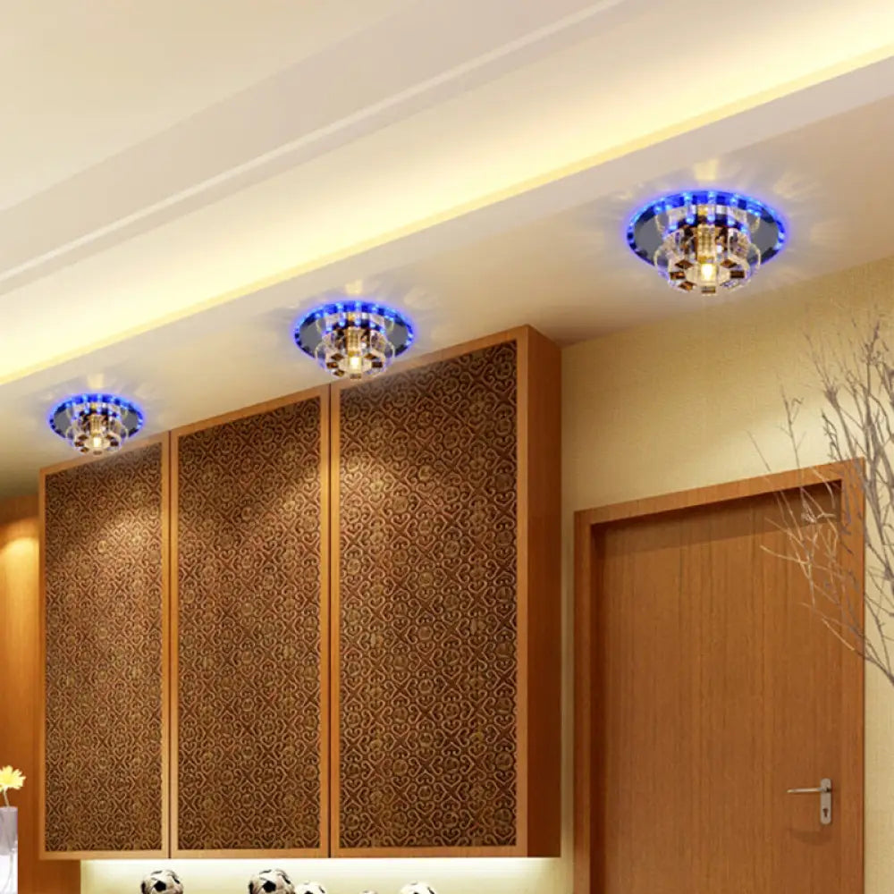 Modern Crystal Led Flush Mount Ceiling Light For Hallway With Flower - Like Design Clear / Blue