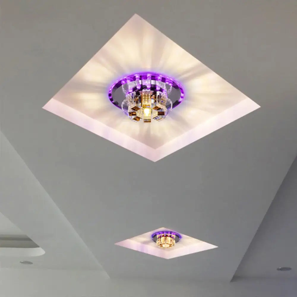 Modern Crystal Led Flush Mount Ceiling Light For Hallway With Flower - Like Design Clear / Purple