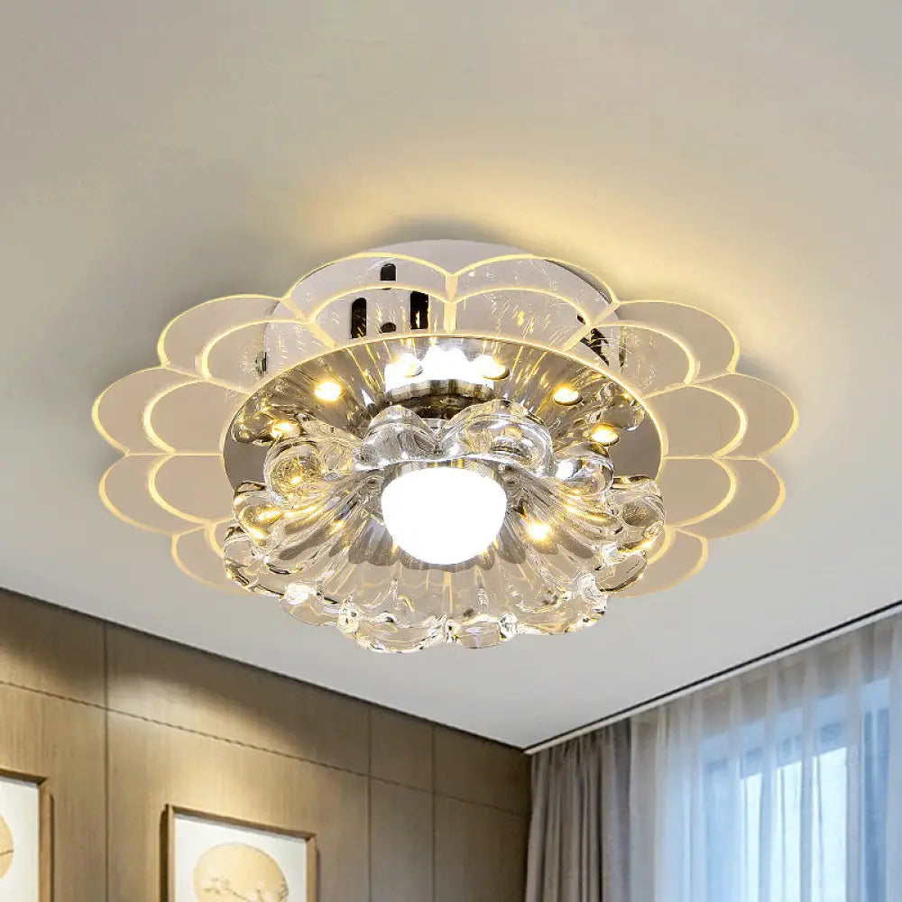 Modern Crystal Led Flush Mount Ceiling Light For Living Room Clear / Round
