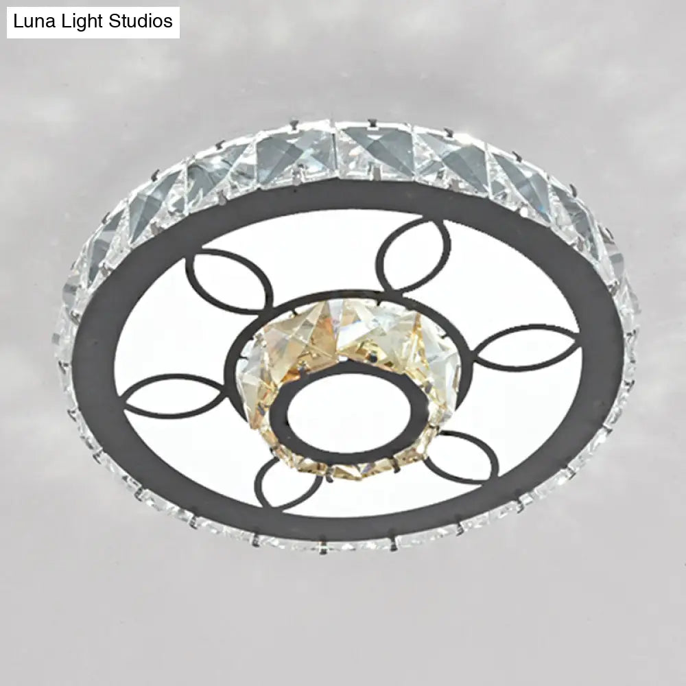 Modern Crystal Led Flush Mount Ceiling Light In Stainless-Steel For Corridors / White A