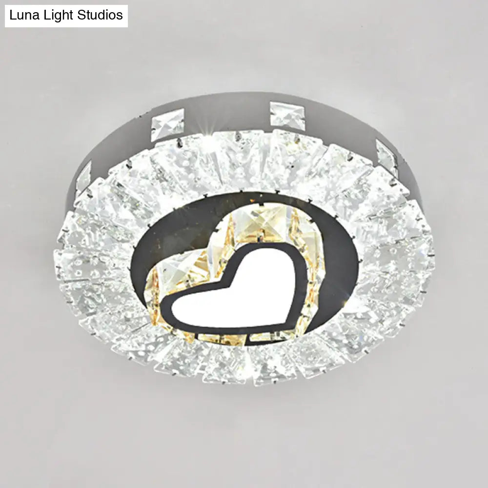 Modern Crystal Led Flush Mount Ceiling Light In Stainless-Steel For Corridors / White J