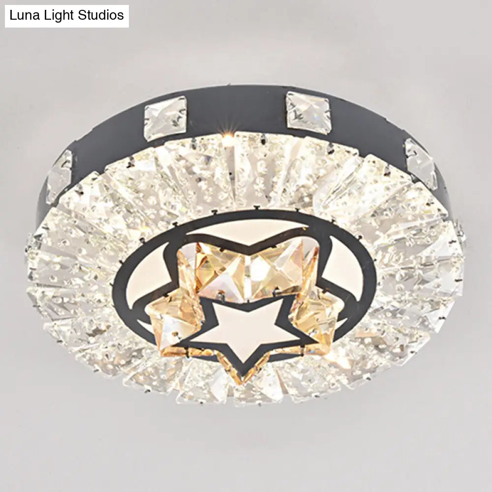 Modern Crystal Led Flush Mount Ceiling Light In Stainless-Steel For Corridors / Third Gear K