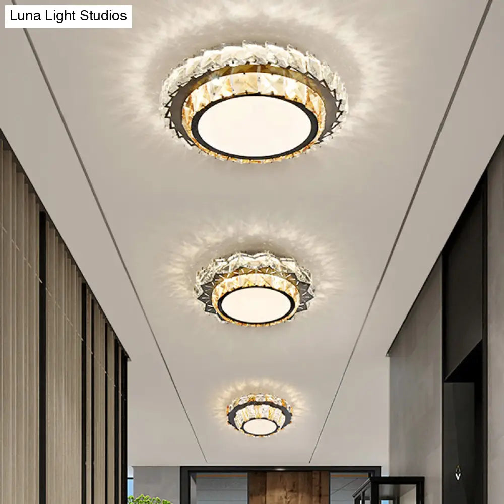 Modern Crystal Led Flush Mount Ceiling Light In Stainless - Steel For Corridors