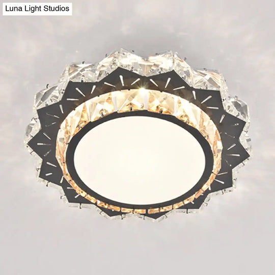 Modern Crystal Led Flush Mount Ceiling Light In Stainless-Steel For Corridors / Third Gear G