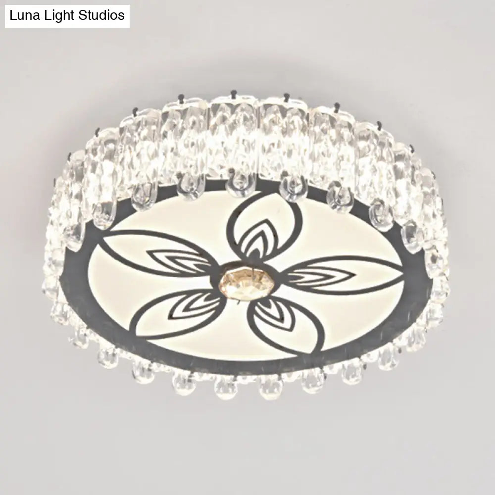 Modern Crystal Led Flush Mount Ceiling Light In Stainless-Steel For Corridors / Third Gear E